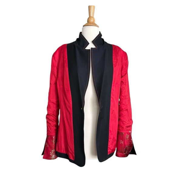 ALAIN MANOUKIAN Paris Western Denim Blazer Red Orange Stitch Wool Blend Size 14 - Picture 11 of 16